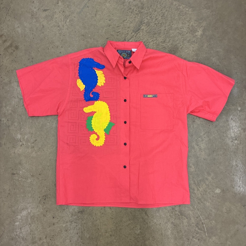 Vtg Bugle Boy 100% Cotton Shirt Seahorse Custom Button Up - Men's Medium